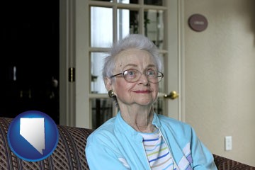 a senior woman in an assisted living facility - with Nevada icon