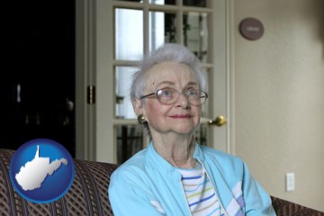 a senior woman in an assisted living facility - with West Virginia icon